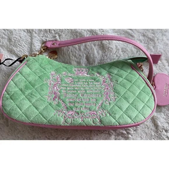 Juicy Couture Juicy Tale Shoulder Bag Retro Green Pink Quilted Bag Purse NEW - Picture 12 of 16